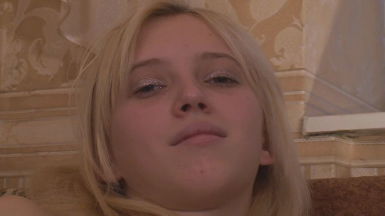 Home Alone and Horny: Young blonde lady rubbing her wet twat nciely