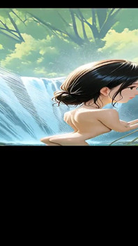 这个美丽的裸体女孩在五颜六色的花园瀑布将让你狂野