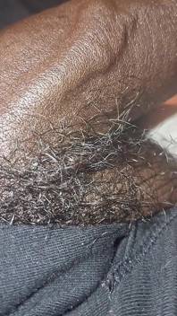下着越しに大きな黒い未開きのチンコを撫でる