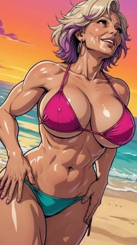 Sexy milf con grandi tette in spiaggia