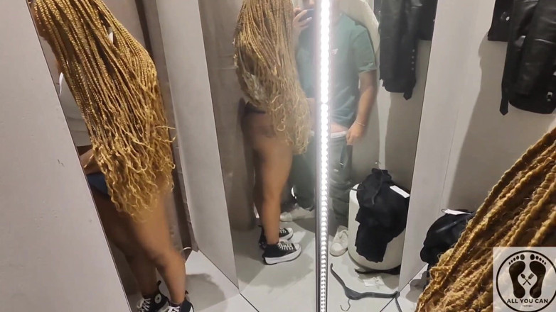 All You Can Fetish: Real Couple Fucking in Fitting Room Trying Clothes Ebony Sex.