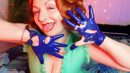 Arya Grander: Rip off clothes: ripping latex rubber gloves (Arya Grander)
