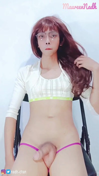 Asian Shemale Trap Solo Masturbation, Cum on Her Belly