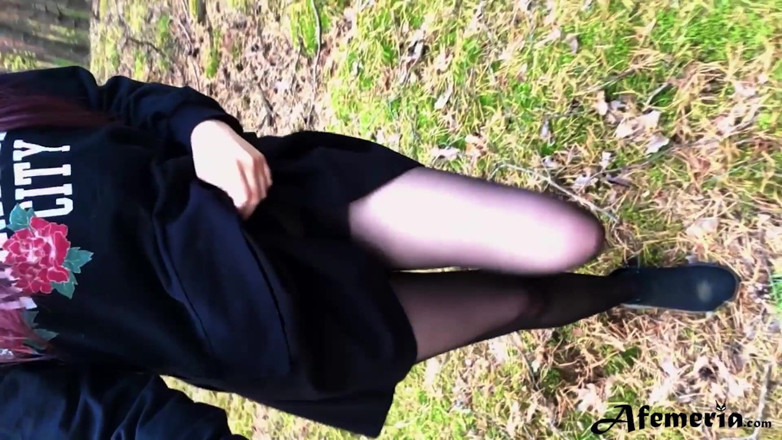 Afemeria: Naughty college girl walks in the woods, nude and shows...