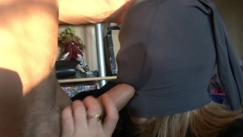Nylon Xtreme: Grey nylon mask and pink pantyhose legs