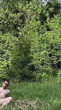 Masturbating Outside in the Woods Completely Naked, Huge Cumshot