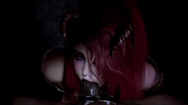 XART_GOLD: BBC. Gadis succubus Halloween berambut merah menelan dan dengan rakus...