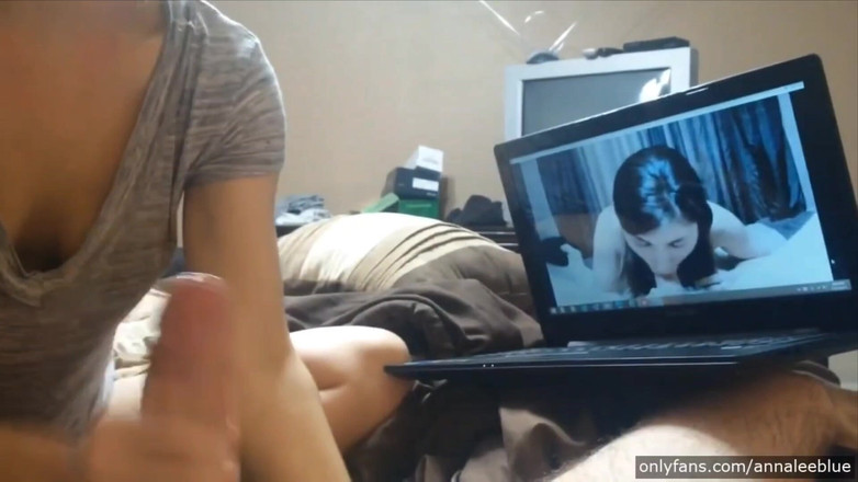 Annalee Blue: Amateur Wife Sucks and Jerks Cock While Watching Her Homemade...