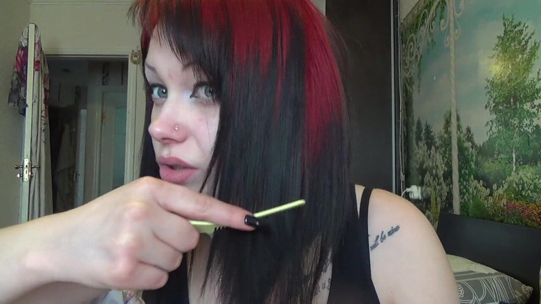 Goddess Misha Goldy: Brushing my hair with little and big brush and by...