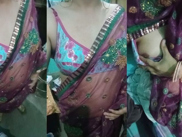 Indian Gay Crossdresser Gaurisissy Showing Her Full Body and Pressing and Playing with Her Big Boobs in Pink Saree (Gauri Sissy)