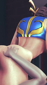 Chun li street fighter 6 - сексуальна косплей-аніме дівчина в синьому латексному костюмі отримує лизання її пизди через вузькі штани з оргазмом