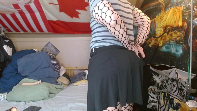 CosmicJones88: Chubby Cross Dresser Strips Naked to Ride Dildo in Her...