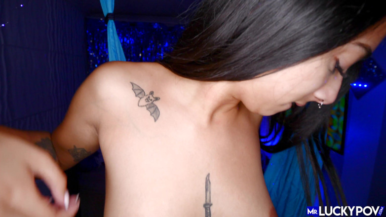 Mr.Lucky POV: Brunette bounces her bubble ass back on the dick