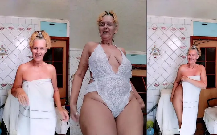 Lukerya: Hot Housewife Lukerya in White Lace Lingerie