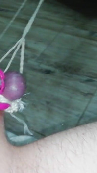 Sissy in Chastity CBT Balls Tied and Stretched Until They Turned Purple
