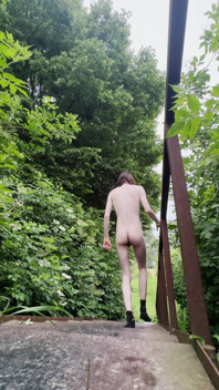 オランダの男性が公園で裸で裸で歩く挑戦、自然発生