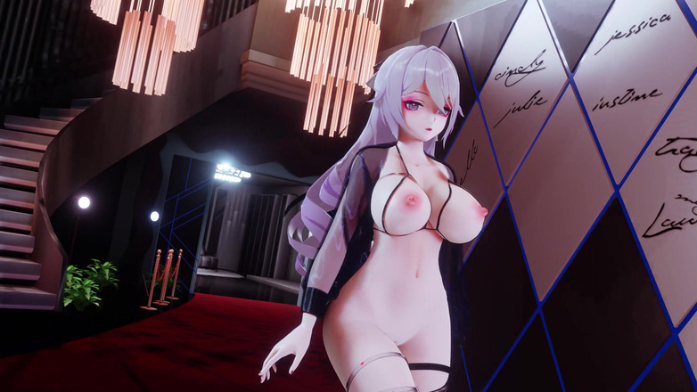 MikuMotion: [mmd] hot Pink bandagem de perna única seda preta