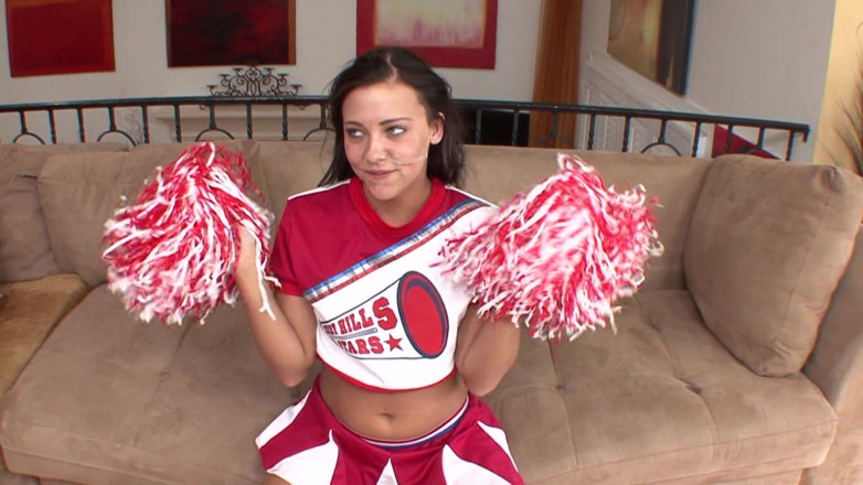 Hot Cheerleaders: Super sexy green eyed cheerleader messes with Mr Big Dick