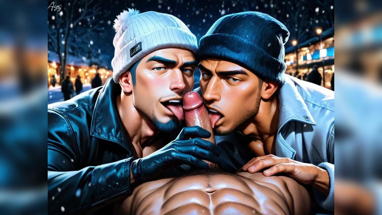 AI gay porn: Al aire libre, mamada de hombre, follada por el culo