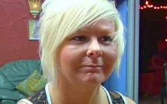 BBW in a Red Fishnet Bodystockings Spreads for the Guys