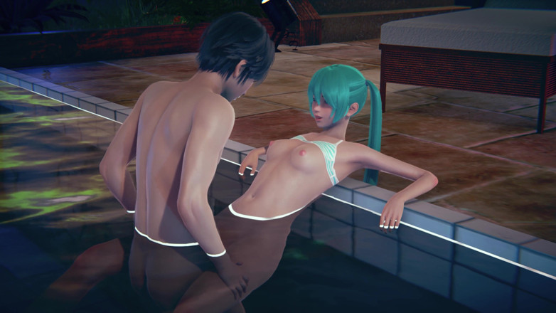 Waifu club 3D: Miku se corre en la piscina con una gran polla