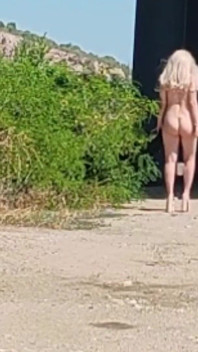 Slave Tih Shows Her Pussy and Tits Under the Bridge
