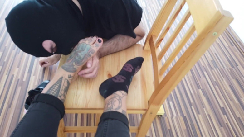 Fetish videos by Alex: Foot slave worships tattooed feet