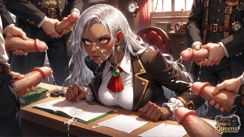 Ebony Anime Queens: Conformarsi in ebano sensuale e dominazione dell'ufficio oscuramente dolce!