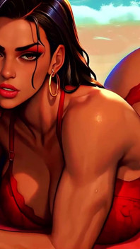 4K 100% Ai Generated 3D Soft Looping Pmv: Dark-skinned Thick Ass Gentle Twerk on Tropical Beach in Sexy Bikinis