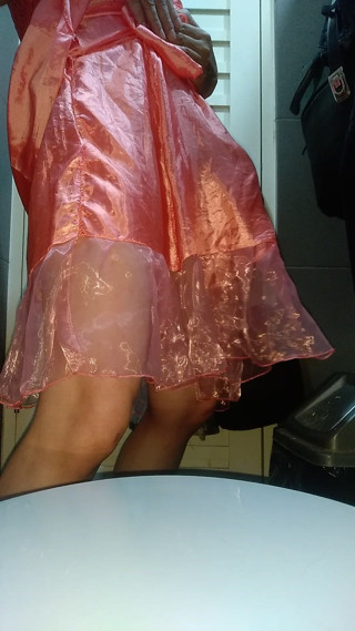 Naomisinka: Crossdressing and Cum Wearing Girl Satin Party Pink Mini Dress