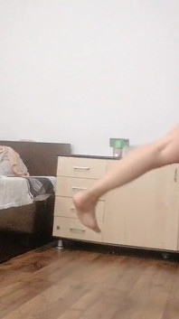 Sexy Wife Workout at Home Naked. Sexy Brunette Tries on Pantyhose, Hairy Pussy, Big Ass