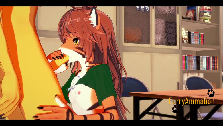 Yaoitube: Futanari poilue, hentai 3D - Une futanari et une fille tigresse sucent...