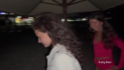 Katty West: Brunette Friends Piss Together on Beach