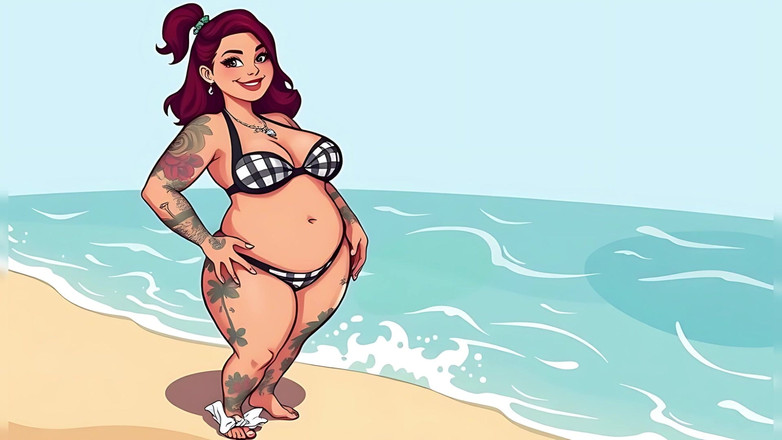 AI Porn: Ai tatuering konst kurviga bikini kvinnor