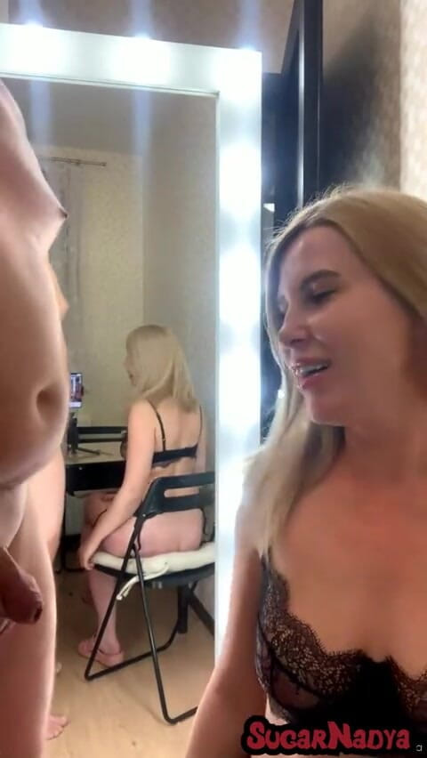 SugarNadya: SugarNadya in sexy lingerie, sucks her client's cock, he cum...
