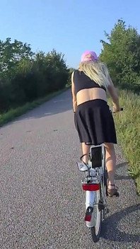 Public Nudity While Cycling!! Tranny Girl Rides Not Only the Bike, Also a Dildo!