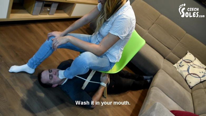 Czech Soles - foot fetish content: Связали и заставили понюхать носки Меган - часть 1