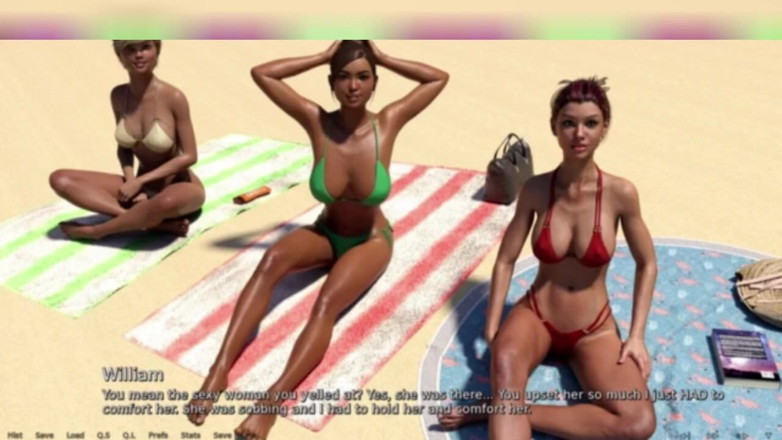 3DXXXTEEN2 Cartoon: Three hot girls on the beach. 3D porn cartoon sex