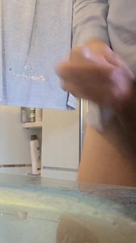 Quick Bathroom Sink Jerkoff with Huge Load of Cum