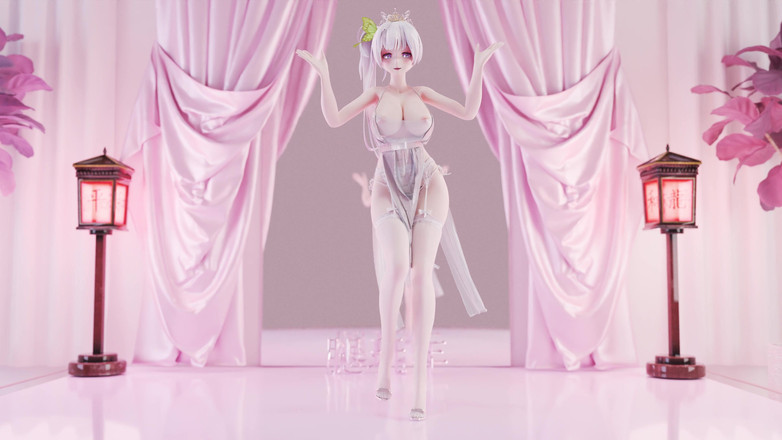 MikuMotion: Suono debole sospensione erotica intimo di seta bianca vestito trasparente