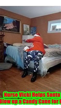 Nurse Vicki Blows up Huge Candy Cany for Santa!