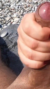 Jerking off My Boyfriend at a Beach - Quick Risky Outdoor Handjob with Huge Cumshot