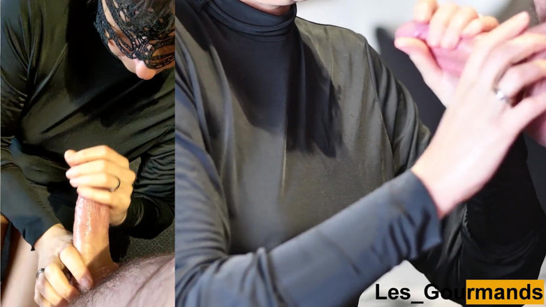 Les Gourmands: MILF sucks in black dress and gets cum on face