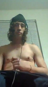 Headphones & Beanie on; Barechested and Stroking Lazily to Porn