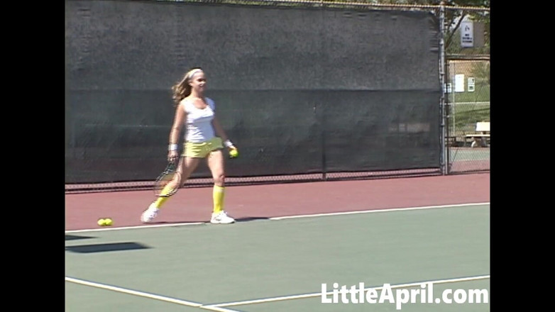 Little April: Sexy Teen Girl Little April Playing Tennis