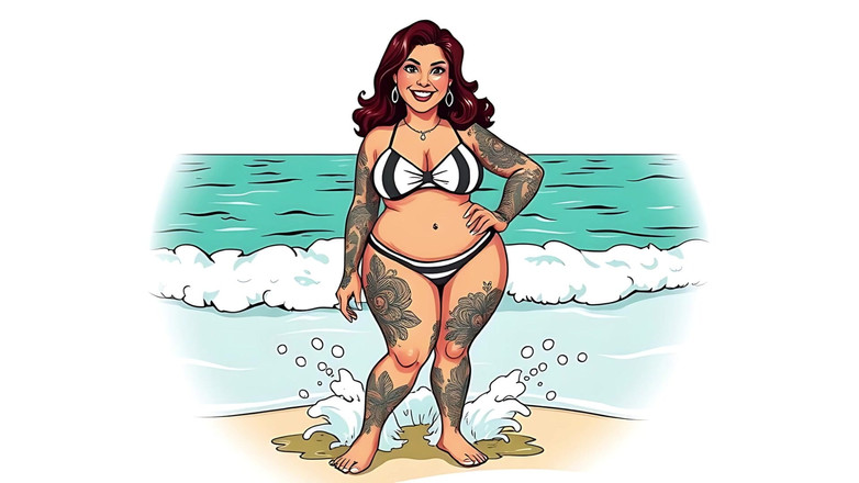 AI Porn: Ai Tattoo Art Curvy Bikini Women