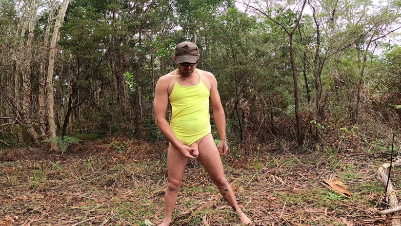 Madaussiehere: Yellow One-piece Swimsuit Fun Outdoors Un Edited