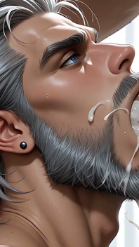 Rugged Silver Bear Deepthroats and Fills Throat with Exploding Cum