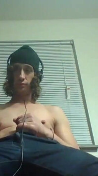 Headphones & Beanie on; Barechested and Stroking Lazily to Porn