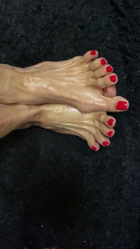 Oiled Sexy Tiny Feet with Red Toenail Polish